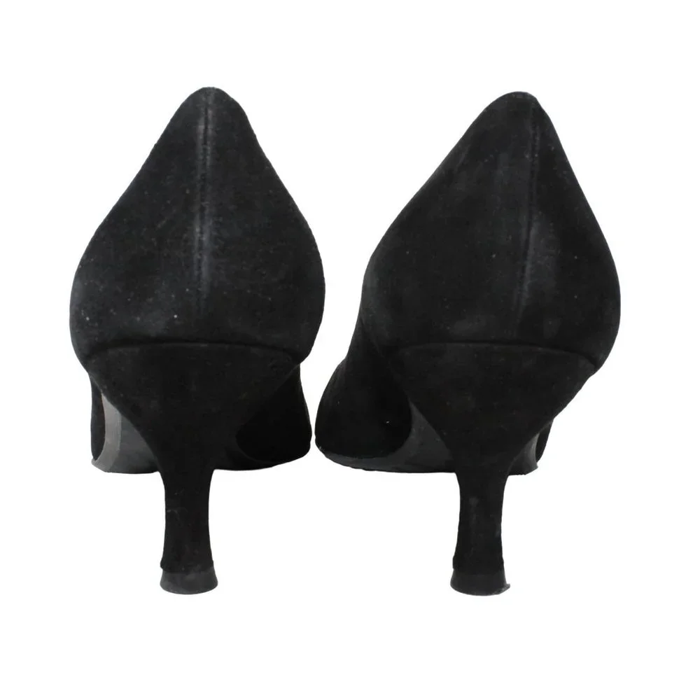 Stuart Weitzman Size 9M Black Suede Leather Madeline Buckle Detail Kitten Heels - Picture 7 of 11